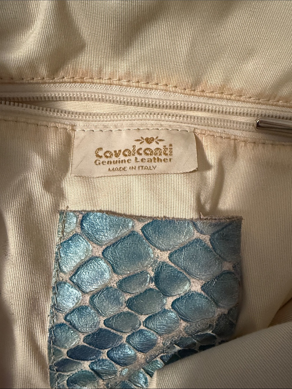 Cavalcanti Leather Blue Python-Embossed Shoulder Bag - Picture 2 of 7